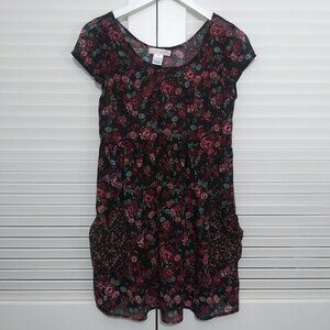 Band of Gypsies Mini Dress Semi Sheer Boho Black Floral Size XS